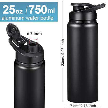 Chengu 10 Pcs 25oz Reusable Aluminum Water Bottle Bulk Lightweight Outdoor Sports Water Bottles Easy Carry Leak Proof for Travel Gym Camping Hiking Fishing, Snap Lid (Black) - style: Black
