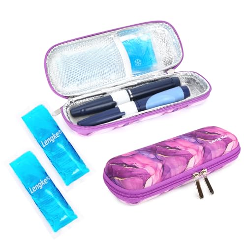 YOUSHARES Portable Insulin Cooler Travel Case - TSA Approved Diabetic Medication Cooling Bag, EVA Insulated Organizer for Epi Pens, Refrigerated Diabetes Supplies Carrying Storage Kit with 2 Ice Pack - color: Z_Marble Purple