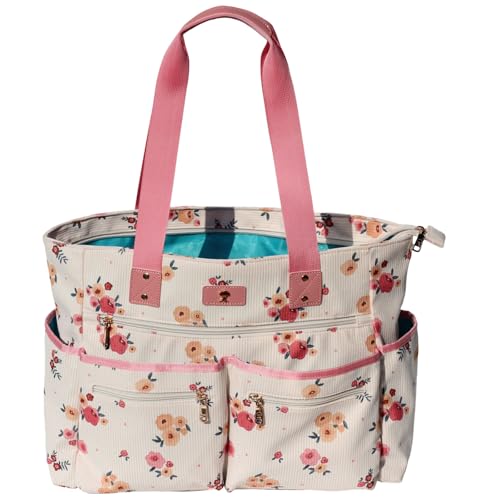 Weekender Bag Carry On Bag Overnight Tote Travel Duffle with 13 Pockets for Travel,Work，Gym,Beach,Teacher,Nurse - color: Corduroy Beige Flower