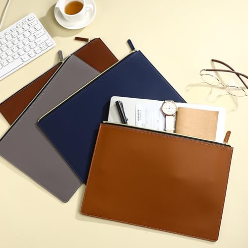 PU Leather A4 File Folder Zipper Document Holder Envelope Folder Case for Receipt Contract (Black) - color: Black