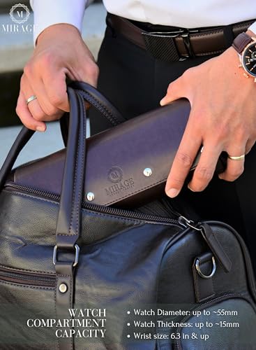 Watch Travel Case for Men Watch Roll for Travel Organizer and Display Watch Case - Swiss Espresso Vegan Leather Watch Case - color: Espresso Finish 3-watch case