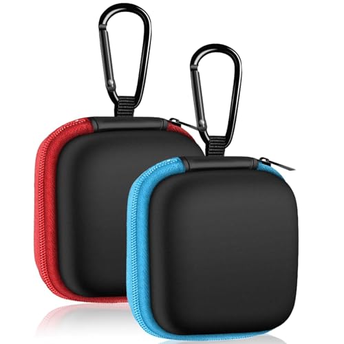 2Pack Square Earbud Case Portable EVA Carrying Case Storage Bag Cell Phone Accessories Organizer with Carabiner for Earphone, Earbud, Earpieces, SD Memory Card, Camera Chips-Blue/Red - color: B1-square blue+red