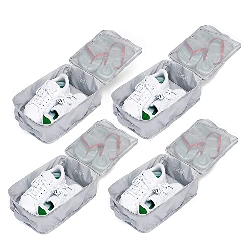 Travel Shoe Bags, Foldable Waterproof Shoe Pouches Organizer-Double Layer (4 Grey Shoe Bag) - color: Grey, size: 4 Packs