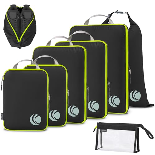 Cipway Compression Packing Cubes, Lightweight Travel Luggage Organizers with Shoe, Toiletry & Laundry Bags, Travel Essentials for Carry-on Suitcase (8 Piece, Black) - color: Black, size: 8PCS
