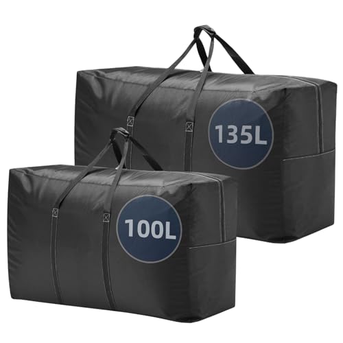 Extra Large travel duffel bag with Strong Handles, Waterproof duffel bag, Durable Zippers, Extra Large Storage Totes for Space Saving and Moving Supplies - color: Black - 2sizes, size: M - 31.5″× 11.8″× 16.5″