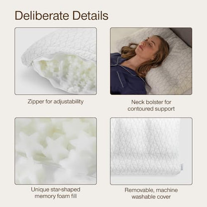 Coop Home Goods Adjustable Orthopedic Pillow Queen, Ergonomic Cervical Neck Support, Memory Foam Pillows for Side & Back Sleepers, Breathable, Washable Cover, GREENGUARD & CertiPUR-US Certified - size: Queen