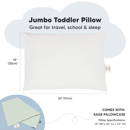 KeaBabies Organic Toddler Pillow with Pillowcase, Jumbo 14X20 - Soft Cotton Toddler Pillows for Sleeping - Machine Washable - Perfect for Travel, Toddler Bed Set (Sage) - color: Sage