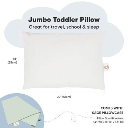KeaBabies Organic Toddler Pillow with Pillowcase, Jumbo 14X20 - Soft Cotton Toddler Pillows for Sleeping - Machine Washable - Perfect for Travel, Toddler Bed Set (Sage) - color: Sage