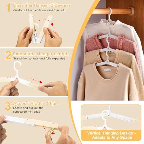 Foldable Travel Hangers for Cruise, 6 Pack Portable Collapsible Hangers with Clips, Folding & Space-Saving Suitcase Hangers for Travel, (Beige-White) - color: Beige-white