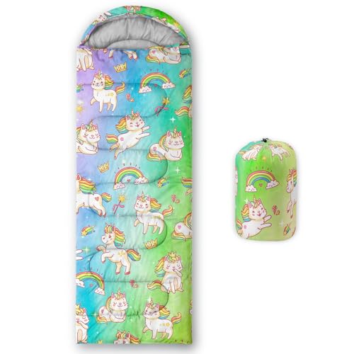 Kids Sleeping Bag for Boys Girls,Western Cowboy Print-Lightweight Warm Portable Outdoor Indoor-Waterproof Cold Weather Resistant Sleeping Bag for Camping Hiking - color: Unicorn