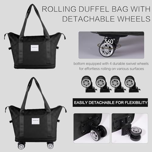 Expandable Rolling Duffle Bag - Large Carry-On With Spinner Wheels, Foldable Weekend Travel Bag, 28-58L Capacity（Backpack-Black Checkboard） - color: Backpack-Black Checkboard, style: Backpack