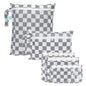 Bumkins - Waterproof Wet Bag, Wet/Dry Clutch & Clear Travel Bags - For Beach, Baby, Travel, Cloth Diapers, Pump Parts, Pool, Gym, Toiletries - Reusable & Easy to Clean - Gray Check - 5 Pack - color: A4 Charcoal Check 5pc