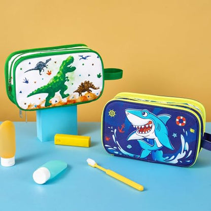 Shark Toiletry Bag - Kids Toiletry Bag for Boys Christmas Birthday Gift Camping Travel Toiletry Case Toiletries Makeup Cosmetic Pouch Pink Water-resistant Wash Bag Dopp Kit with Mesh Pocket - style: Shark a