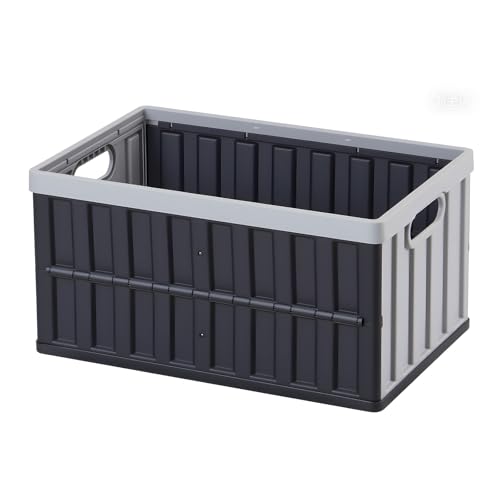 VEVOR Plastic Collapsible Storage Bins with Lids, 65L 2 Packs, Stackable Folding Storage Crates with Handles, Holds 84 lbs Per Bin, Heavy Duty Containers, Space-Saving Baskets, for Home Organizing