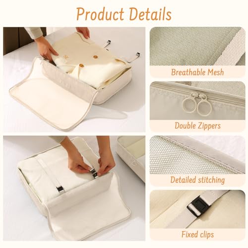 8 Set Packing Cubes for Travel Suitcase Organizer Bags Luggage Packing Cubes Set Travel Essentials Accessories Gifts for Women - color: Beige
