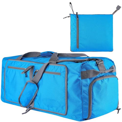 60L Duffle Bag with Shoes Compartment - Foldable&Large Capacity Travel Duffel Bags, Lightweight & Water-Resistant Gym Bag - Light Blue - color: 60L-Light Blue