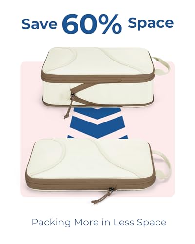 BAGSMART Compression Packing Cubes - 6 Set Travel Packing Cubes for Suitcases, Compression Suitcase Organizers with Shoe Bag - color: 05-White Opal