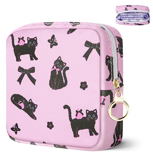 Likesing Tampon Holder for Purse, Canvas Period Bag Sanitary Napkin Storage Bag for Girls Womens, Portable Feminine Emergency Pad Period Pouch(Bow-Tie Black Cat) - color: Bow-Tie Black Cat-H4962
