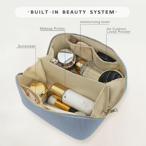 Travel Makeup Bag – Large Cosmetic Organizer with Waterproof PU Leather, Smooth Double Zipper & Tear-Resistant Lining, Toiletry Pouch for Women (Ice) - color: 03-Ice