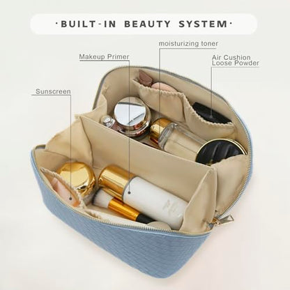 Travel Makeup Bag – Large Cosmetic Organizer with Waterproof PU Leather, Smooth Double Zipper & Tear-Resistant Lining, Toiletry Pouch for Women (Ice) - color: 03-Ice