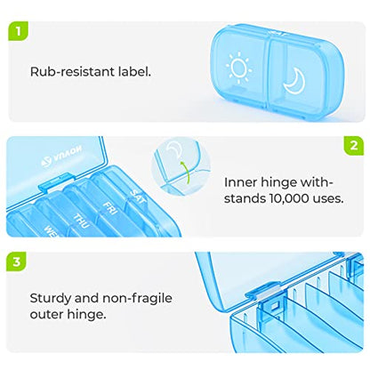 AUVON XL Weekly Pill Organizer 2 Times a Day, Pill Box 7 Day with One-Side Large Openings for Easy to Use, Blue AM PM Pill Case for Medication, Vitamins, Fish Oils, Supplements - color: Blue