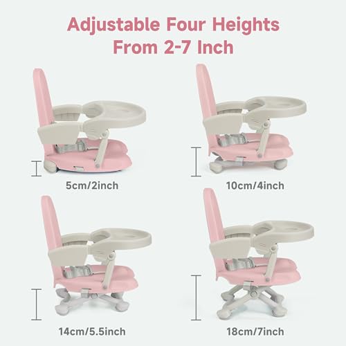 YOLEO Baby High Chair Booster Seat for Dining Table, Foldable High Chairs with Adjustable Heights, Travel Booster Seat with Removable Tray - color: Pink, size: No Cushion