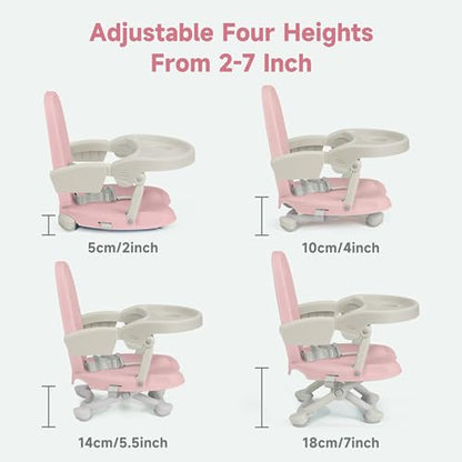 YOLEO Baby High Chair Booster Seat for Dining Table, Foldable High Chairs with Adjustable Heights, Travel Booster Seat with Removable Tray - color: Pink, size: No Cushion