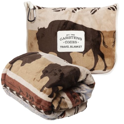 Carstens, Inc. Travel Blanket, Premium Compact 2-in-1 Airplane Blanket/Pillow, Buffalo Stripe - color: Buffalo Stripe