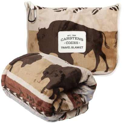 Carstens, Inc. Travel Blanket, Premium Compact 2-in-1 Airplane Blanket/Pillow, Buffalo Stripe - color: Buffalo Stripe