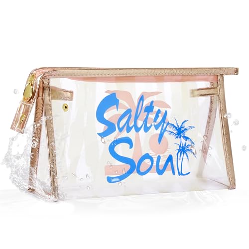 COSHAYSOO Sunscreen Bag Clear Makeup Toiletry Pouch Beach Vacation Essentials for Women Teen Girls Trip Gifts Summer Pool Travel Must Have Accessories Waterproof Stuff - color: Multi-Salty Soul