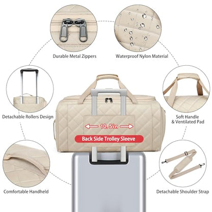 Rolling Garment Bags for Travel - Carry on Convertible Garment Duffle Bags with Wheels for Men Women, 4 in 1 Large Travel Duffel Bags with Shoes Compartment Hanging Suit Dress Weekender Bag 4pcs Set - color: Khaki