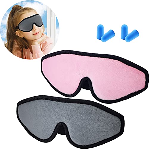 2 Pieces 3D Sleep Mask for Kids Memory Foam Contoured Eye Mask, Travel Sleep Eye Cover with Adjustable Strap, 3D Blindfolds(Pink and Grey) - color: Pink and Grey