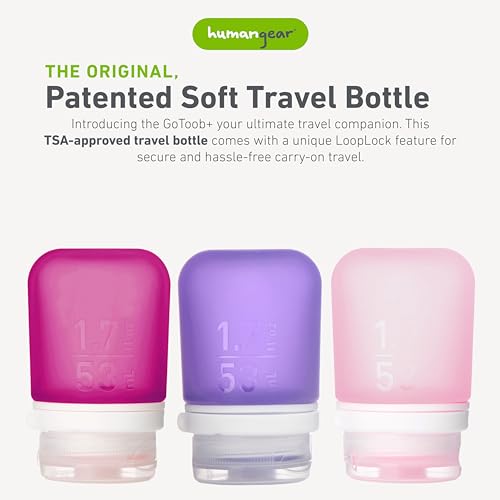 humangear GoToob+ Bottles - Silicone Leak-Proof Travel Tubes for Toiletries, Camping & TSA Carry-On (3-Pack), Small (1.7 fl oz; 53ml), Rose/Lilac/Magenta - color: Rose/Lilac/Magenta, size: 1.7 Ounces