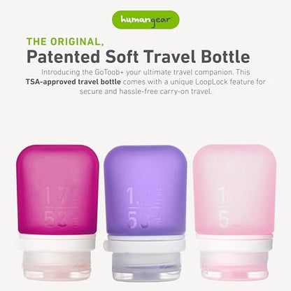 humangear GoToob+ Bottles - Silicone Leak-Proof Travel Tubes for Toiletries, Camping & TSA Carry-On (3-Pack), Small (1.7 fl oz; 53ml), Rose/Lilac/Magenta - color: Rose/Lilac/Magenta, size: 1.7 Ounces