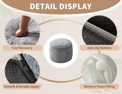 WSOFRLAC Boho Ottoman Living Room Furniture 20"x15" Large Round Ottomans Pouf Couch Foot Rest Grey Pouf Ottoman Foot Rest with Foam Chunk Filling Pouffe Ottomans Stuffed Foot Rest Poufs for Couch - color: Light Grey, size: 20"D x 20"W x 15"H