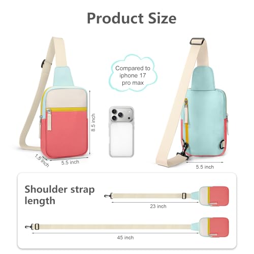 Birthday Gifts for 8 9 10 11 12 Year Old Teens Girls Kids, Fanny Pack Crossbody Bag Sling Belt Bags Purse, Dorm Travel Essentials for Girls Fashion, Preppy Tween Teen Girl Gift Trendy Stuff - color: Cyan & Red