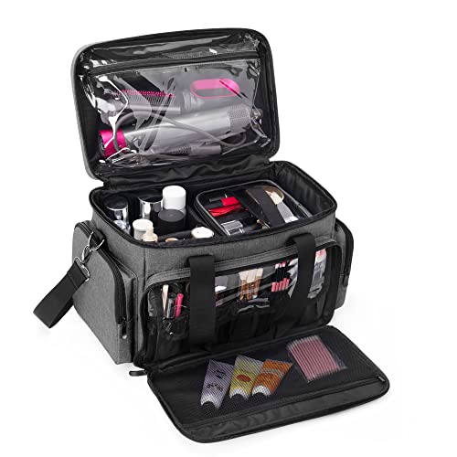 BAFASO Large Makeup Bag with 2 Removable Pouches and Detachable Dividers, Multifunctional Toiletry Bag Cosmetic Bag to Keep Makeup and Hair Supplies (Patent Pending), Gray - color: Gray