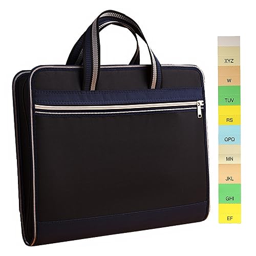 Canvas Expanding Files Organizer, Waterproof Accordion File Organizer with Color Labels, A4 Size,13 Pockets File Folders with Handle, Business Document Bag Briefcase Waterproof Fabric(Black) - color: 1*black