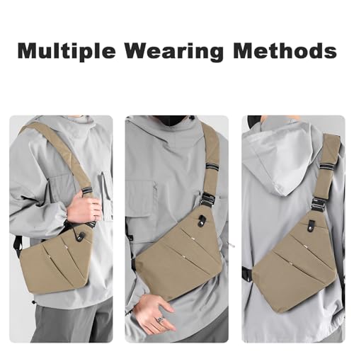 Anti Theft Travel Bag, One Shoulder Large Capacity Cross-body Bag Chest Fashion Lightweight Sling Bags for Travel Sports - color: Khaki, style: Left Shoulder