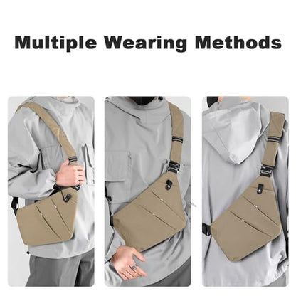 Anti Theft Travel Bag, One Shoulder Large Capacity Cross-body Bag Chest Fashion Lightweight Sling Bags for Travel Sports - color: Khaki, style: Left Shoulder