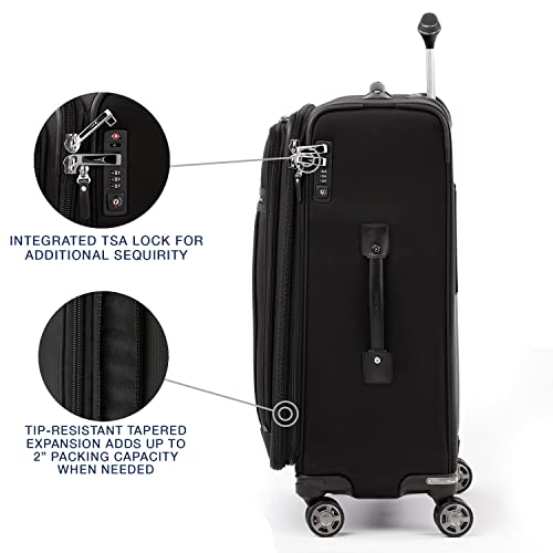 Travelpro Platinum Elite Softside Expandable Checked Luggage, 8 Wheel Spinner Suitcase, TSA Lock, Men and Women, Shadow Black, Checked Medium 25-Inch - color: Shadow Black, size: Checked-Medium 25-Inch