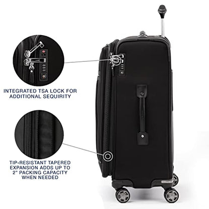 Travelpro Platinum Elite Softside Expandable Checked Luggage, 8 Wheel Spinner Suitcase, TSA Lock, Men and Women, Shadow Black, Checked Medium 25-Inch - color: Shadow Black, size: Checked-Medium 25-Inch