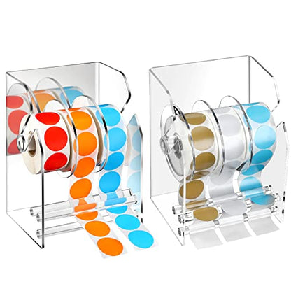 Geosar 1 Pc Adjustable Label Dispenser 3 Disks Sticker Roll Holder Sticker Dispenser Clear Label Roll Holder Acrylic Tape Organizer Stand for Office Home Desktop