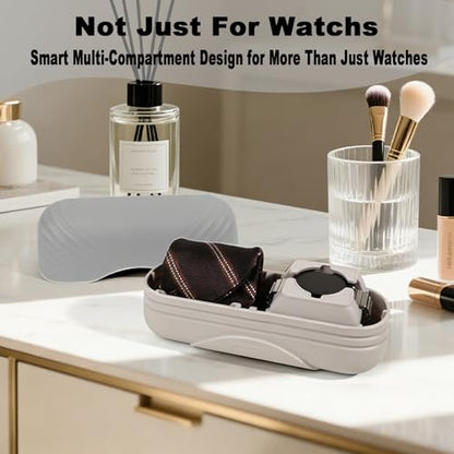 2 Slot Watch Travel Case for Men, Portable Silicone Watch Storage Box and Organizer with Removable Pillows, Fit for Wristwatches and Smart Watches up to 50mm, Anti-scratches and Protection