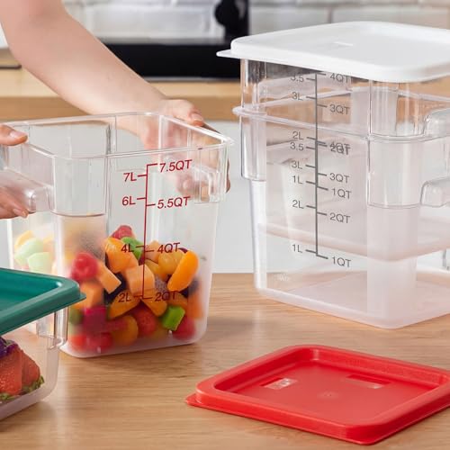 Lallisa 4 Pcs 8qt & 4qt Clear Food Storage Containers with Lids Handles and Scales, Stackable Plastic Square Food Storage Containers for Dough Proofing Baking Kitchen Restaurant(White, Red) - color: White, Red