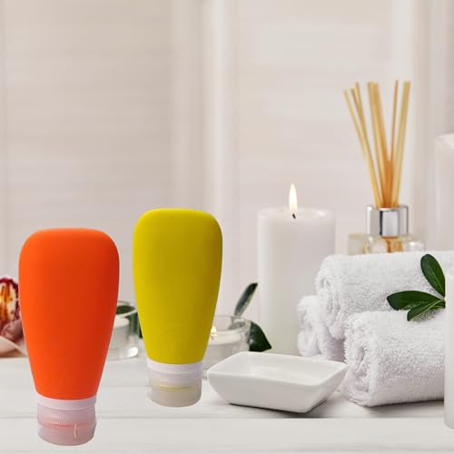 Travel Bottles for Toiletries, TSA Approved 3 oz Leak Proof Silicone Refillable Squeeze Travel Size Containers BPA Free for Cleansers, Lotions, Shampoo for Airplane 2pk (Orange,Yellow) - color: Orange-Yellow