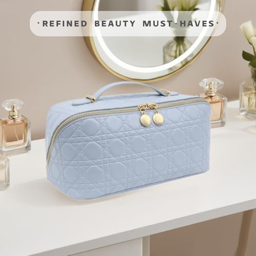Travel Makeup Bag – Large Cosmetic Organizer with Waterproof PU Leather, Smooth Double Zipper & Tear-Resistant Lining, Toiletry Pouch for Women (Ice) - color: 04-Ice