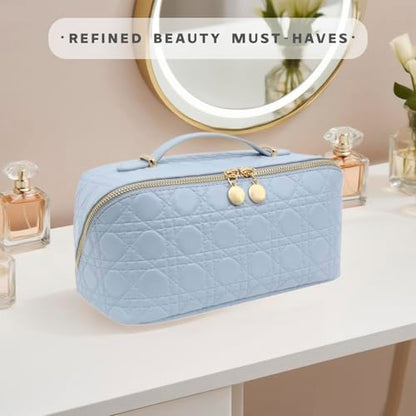 Travel Makeup Bag – Large Cosmetic Organizer with Waterproof PU Leather, Smooth Double Zipper & Tear-Resistant Lining, Toiletry Pouch for Women (Ice) - color: 04-Ice