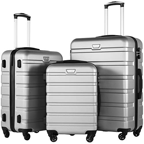 Coolife Luggage 3 Piece Set, Lightweight Durable Hardshell Suitcase set with 360° Spinner Wheels, TSA-approved Lock, Checked Family Travel Luggage sets, 20/24/28 Inch, Silver - color: Sliver, size: 20in24in28in