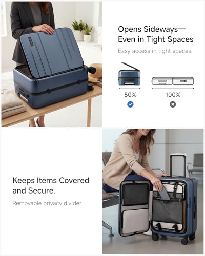 LUGGEX Carry On Luggage Top Opening, FLA Aluminum Frame Trunk Style Luggage, Polycarbonate Hard Shell Suitcase (FX-Enhance, Blue, 20 Inch, 38L) - color: Blue